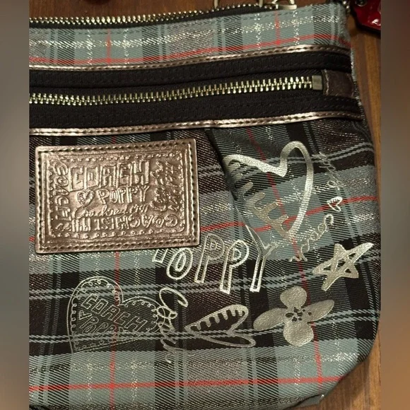 Coach Poppy Blue / Silver Tartan Plaid Crossbody Bag - Picture 3 of 12